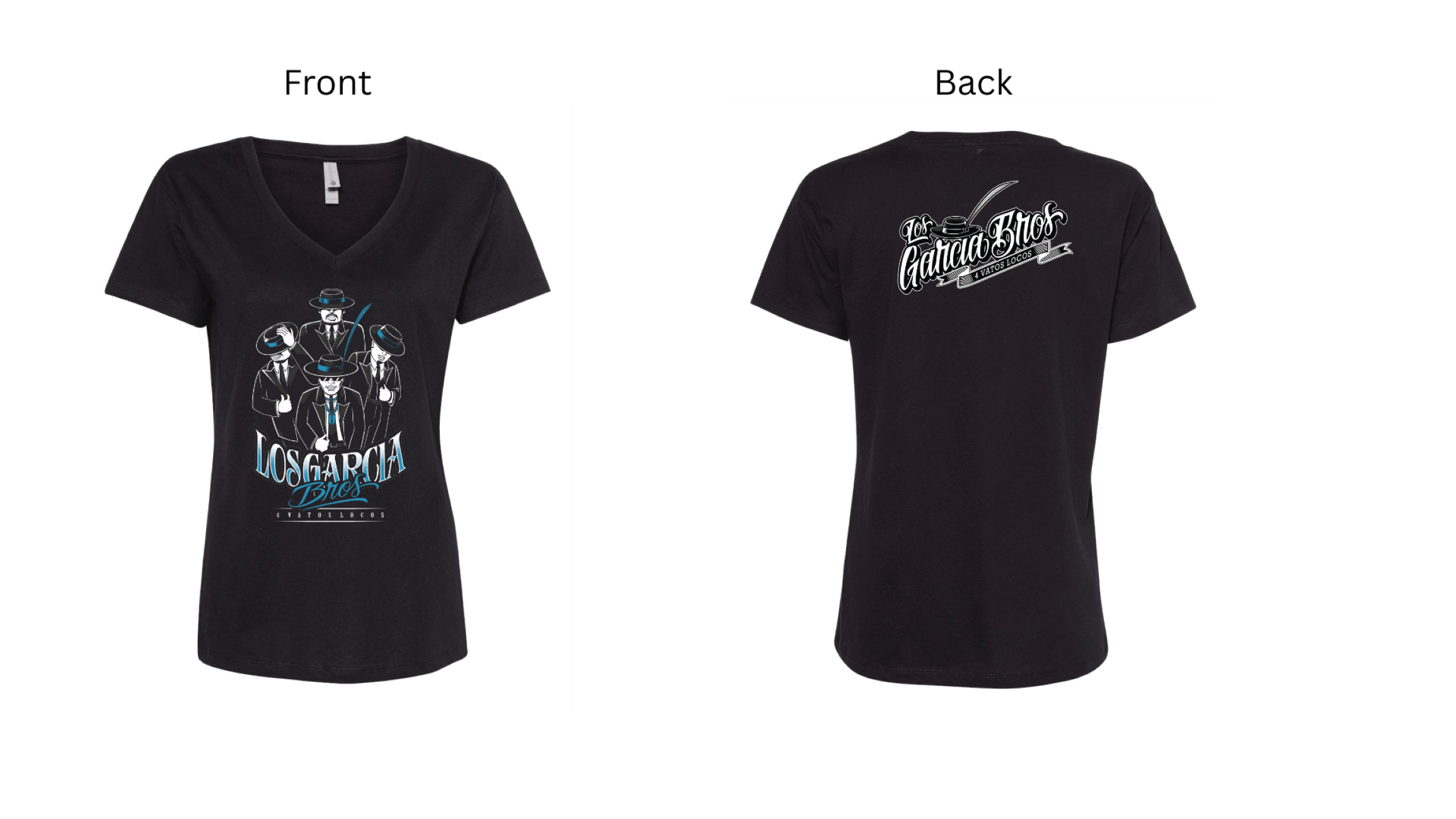 Women's Blue and Black V-Neck Shirt